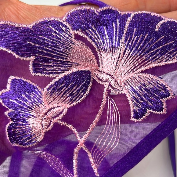 Orchid‎ Embroidered Sheer Mesh Cut Out Adjustable Satin G-String Thong Panty NEW - Picture 7 of 16